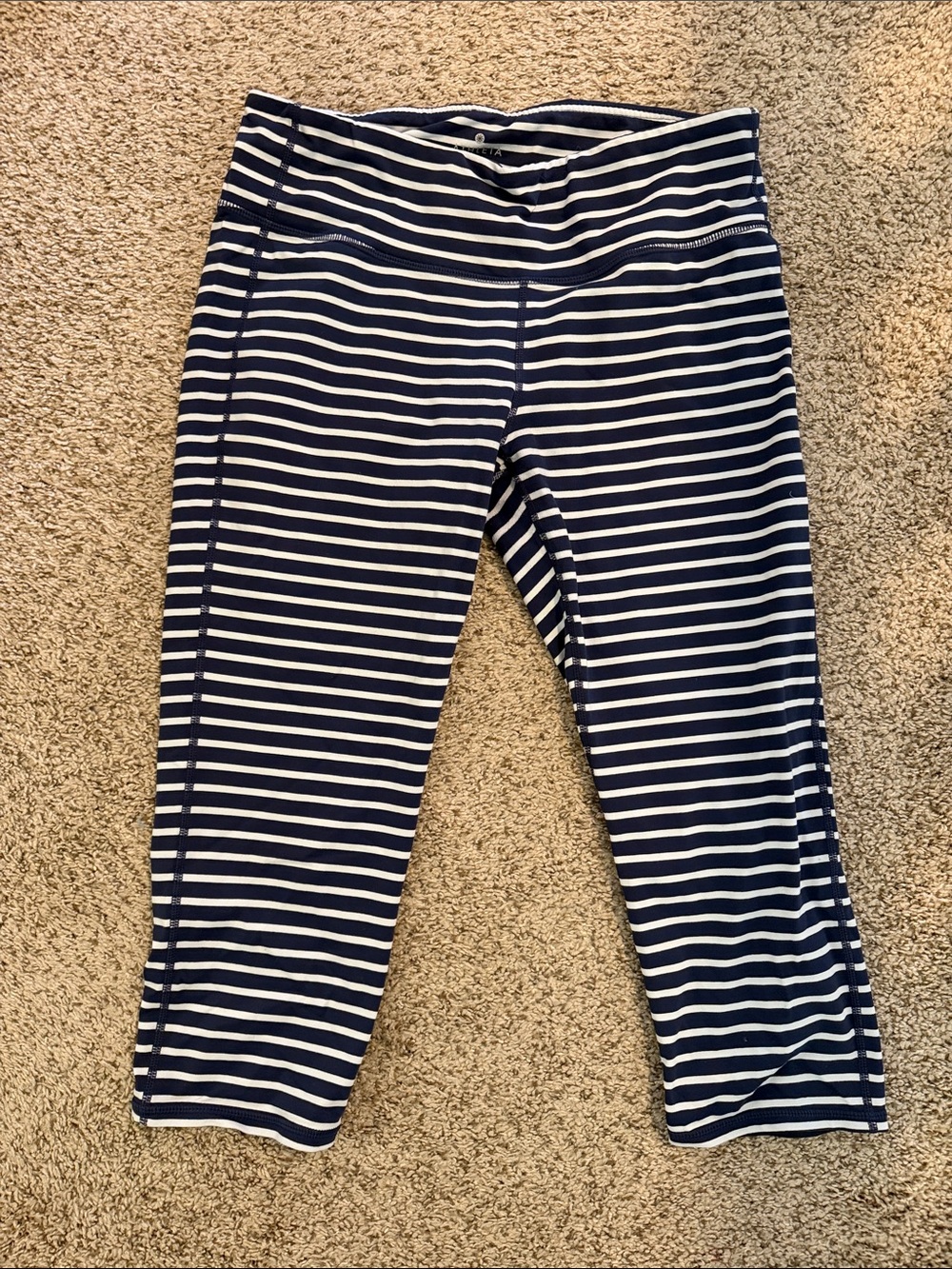 Athleta Navy & White Striped Cropped Leggings